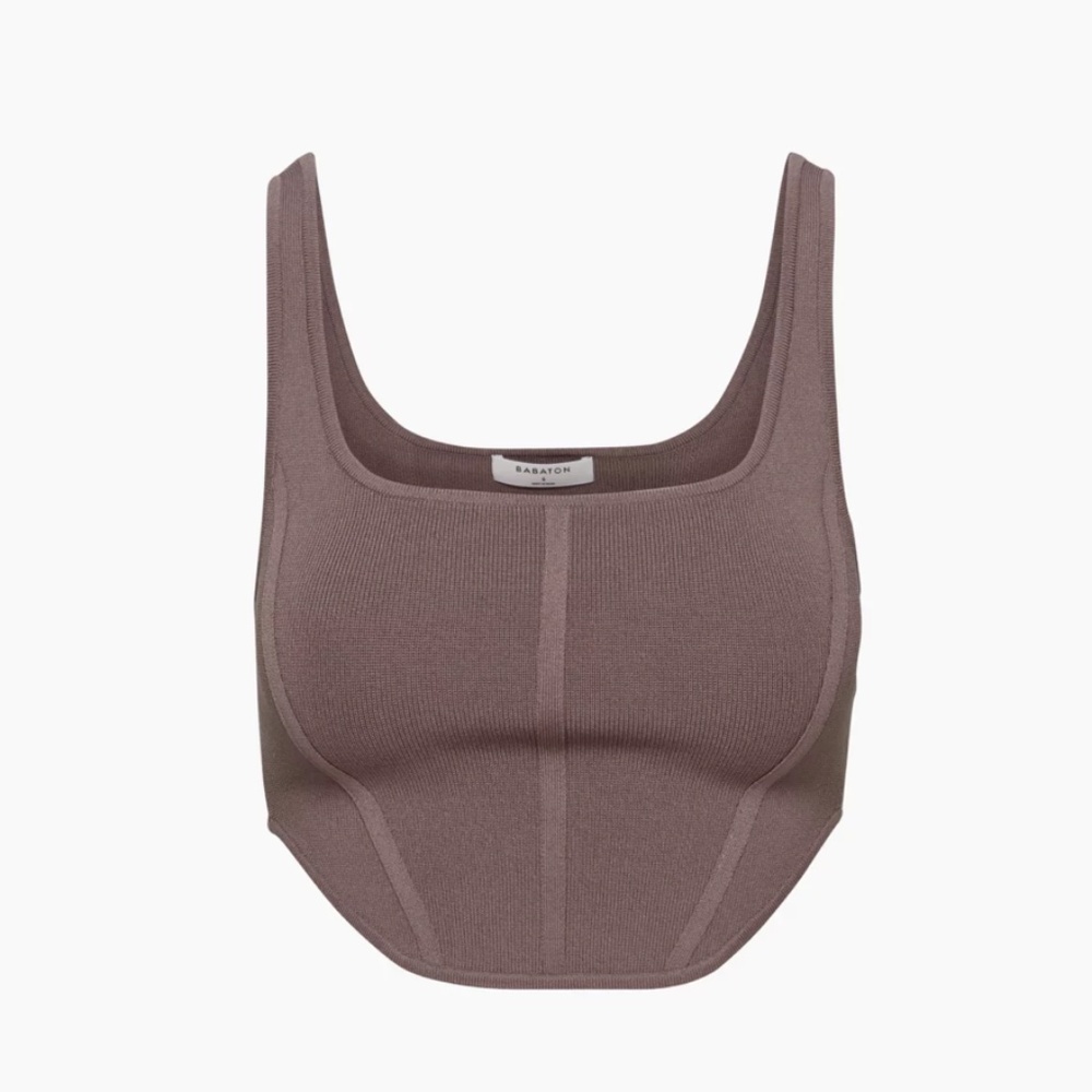 Aritzia Babaton Sculpt Knit Square-neck Bustier Tank (Size Medium, Taupe)